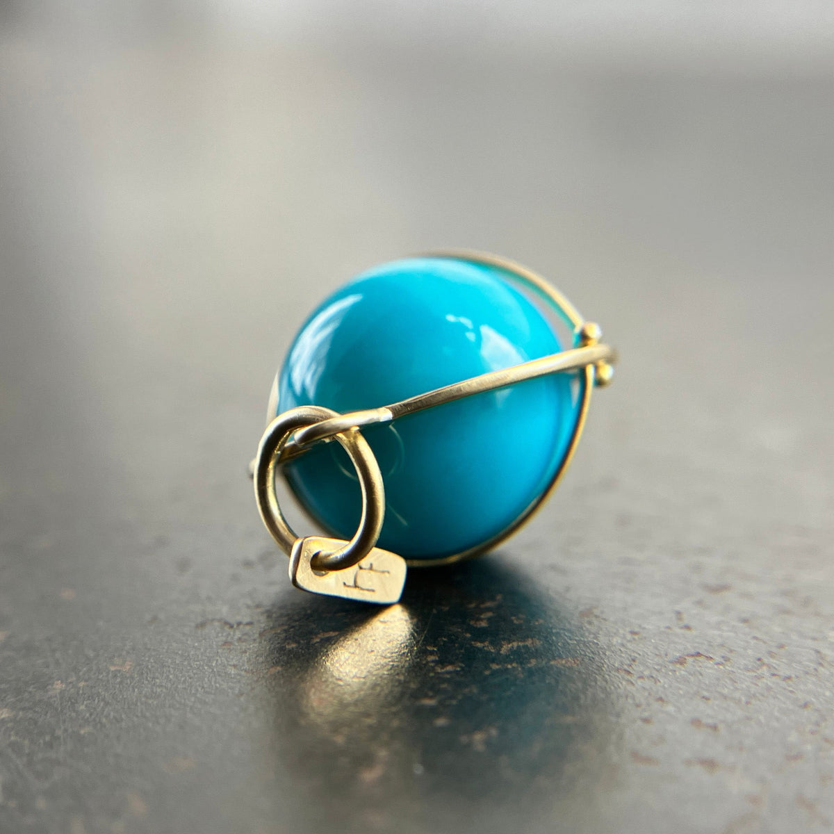 turquoise, turquoise orb, 18k gold, fine jewelry, turquoise pendant