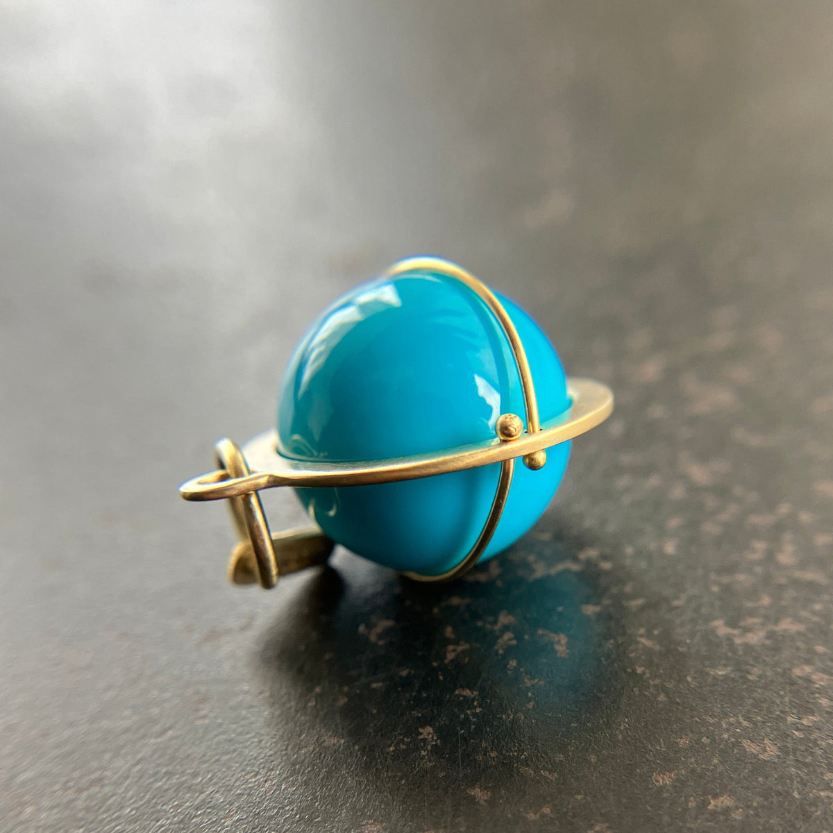 turquoise, turquoise orb, 18k gold, fine jewelry, turquoise pendant