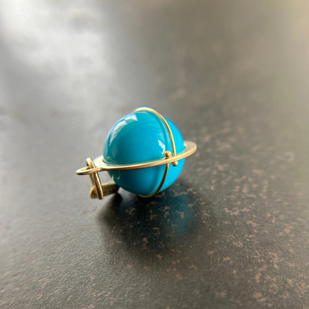 turquoise, turquoise orb, 18k gold, fine jewelry, turquoise pendant