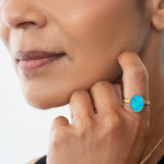 turquoise spin ring in 18k gold with a double band