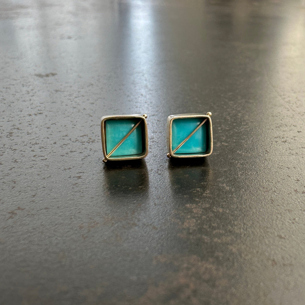 
                
                    Load image into Gallery viewer, Captured Turquoise Square Studs
                
            