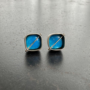 Captured Kingman Turquoise Square Studs