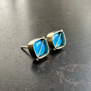 Captured Kingman Turquoise Square Studs