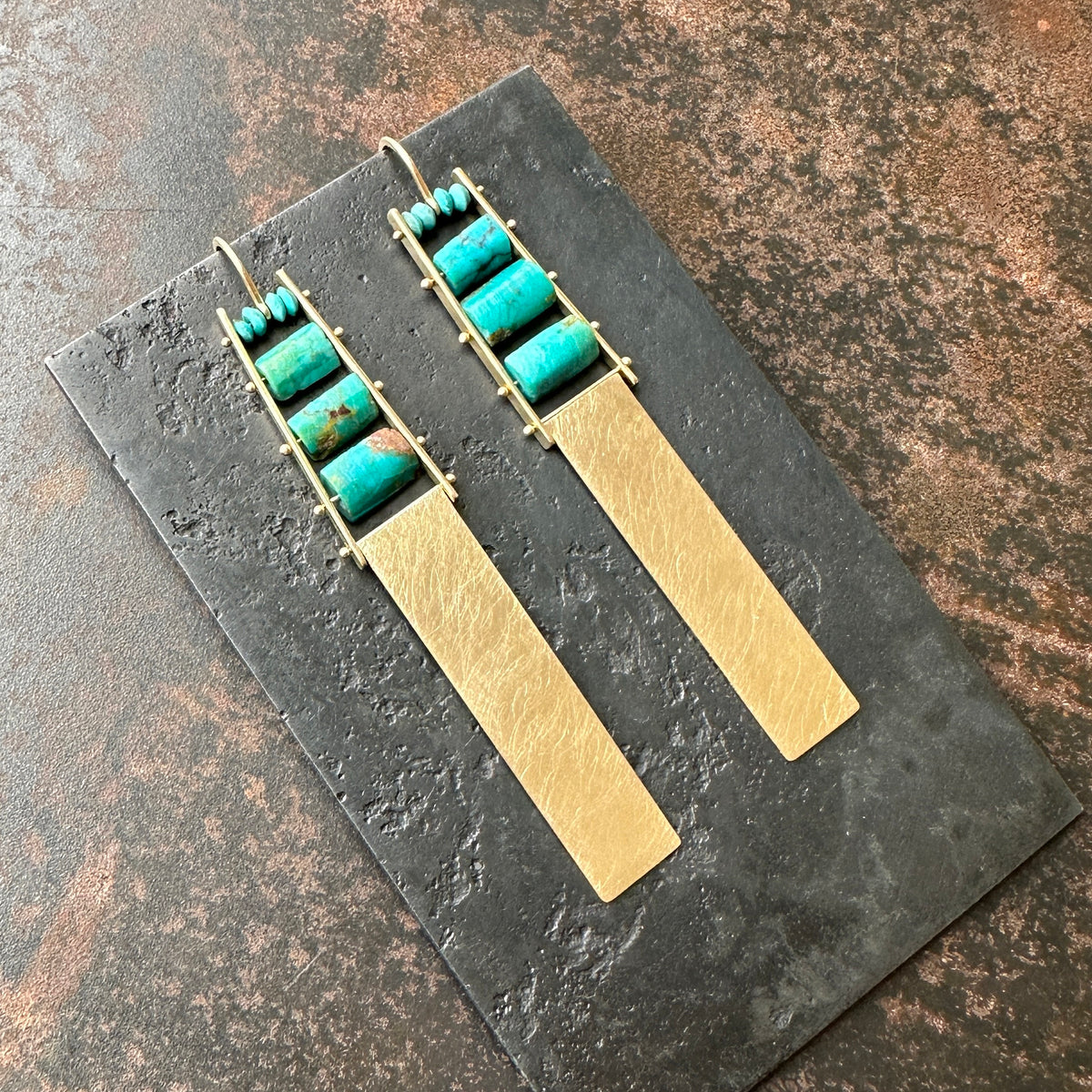 turquoise earrings, gold earrings, unique earrings, gold jewelry, turquoise jewelry, hilary finck jewelry, fine jewelry, unique jewelry, handmade jewelry.