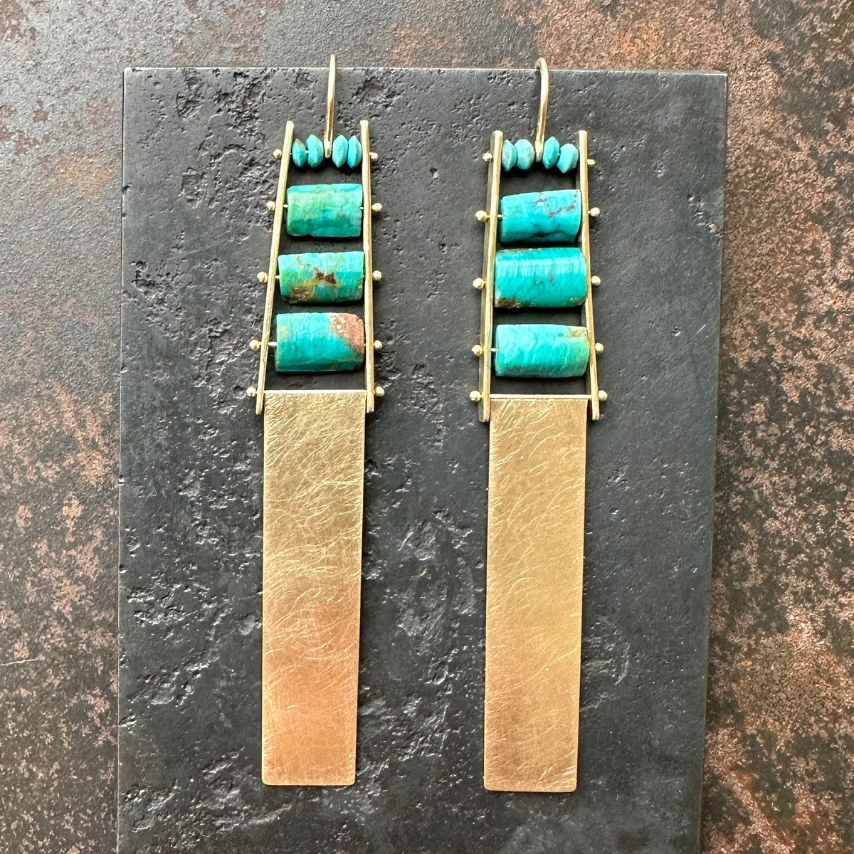 turquoise earrings, gold earrings, unique earrings, gold jewelry, turquoise jewelry, hilary finck jewelry, fine jewelry, unique jewelry, handmade jewelry.