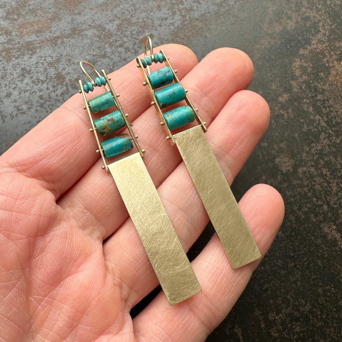 turquoise earrings, gold earrings, unique earrings, gold jewelry, turquoise jewelry, hilary finck jewelry, fine jewelry, unique jewelry, handmade jewelry.