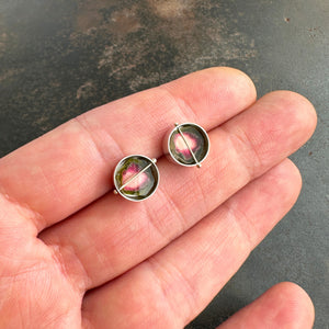 Captured Watermelon Tourmaline Studs