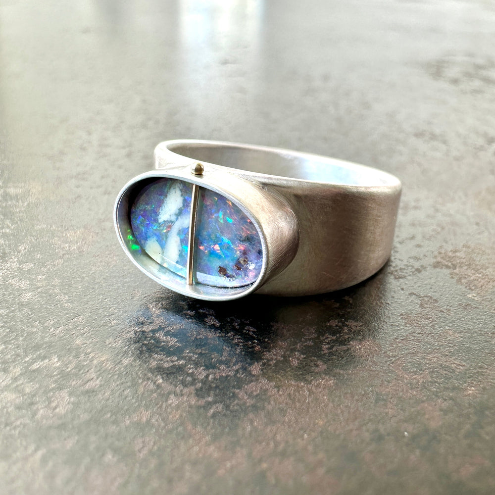 boulder opal ring, sterling silver ring, hilary finck jewelry, one of a kind jewelry, statement ring, signet ring, captured collection