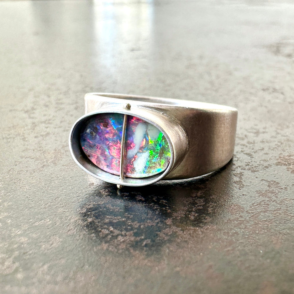 boulder opal ring, sterling silver ring, hilary finck jewelry, one of a kind jewelry, statement ring, signet ring, captured collection