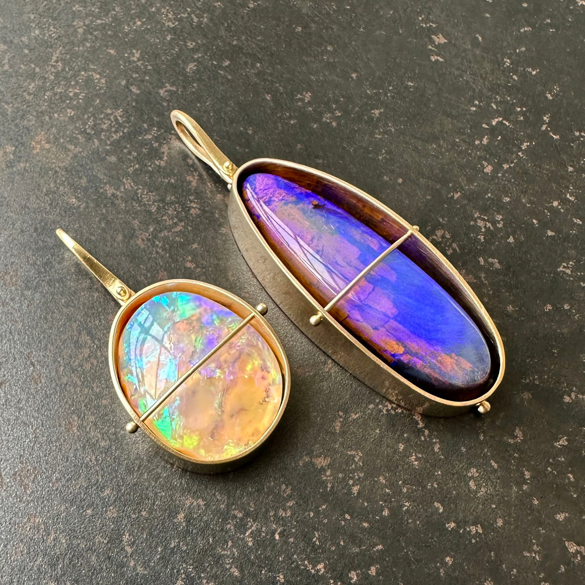 Wood Opal & Crystal Opal Pendants