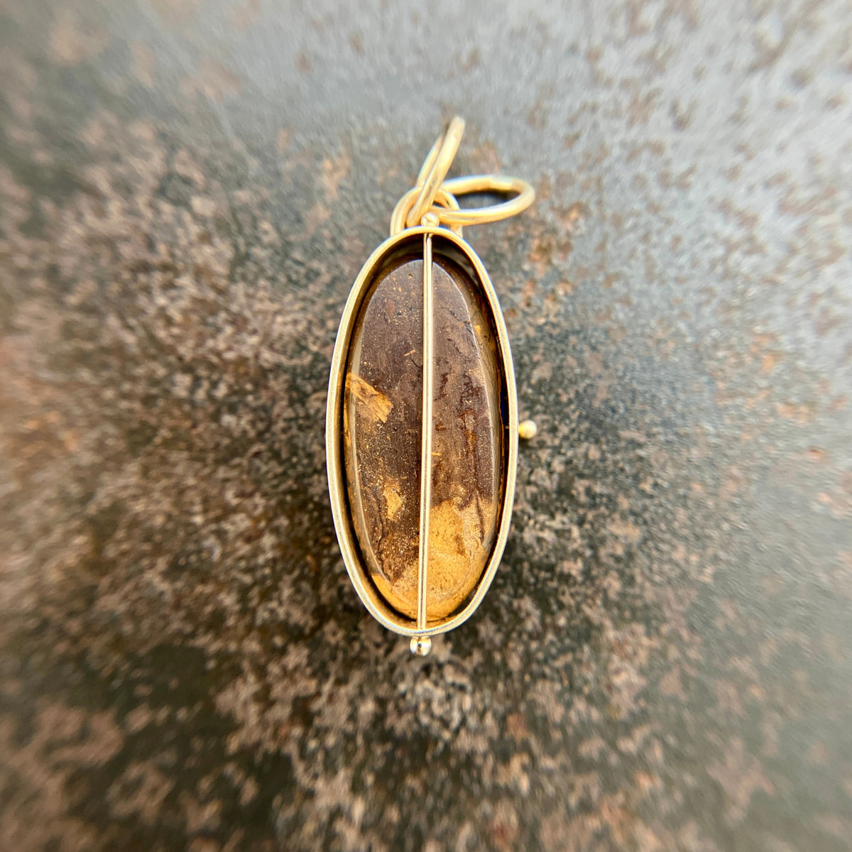 purple wood opal pendant in 14k gold, Hilary finck Captured collection