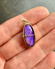 purple wood opal pendant in 14k gold, Hilary finck Captured collection