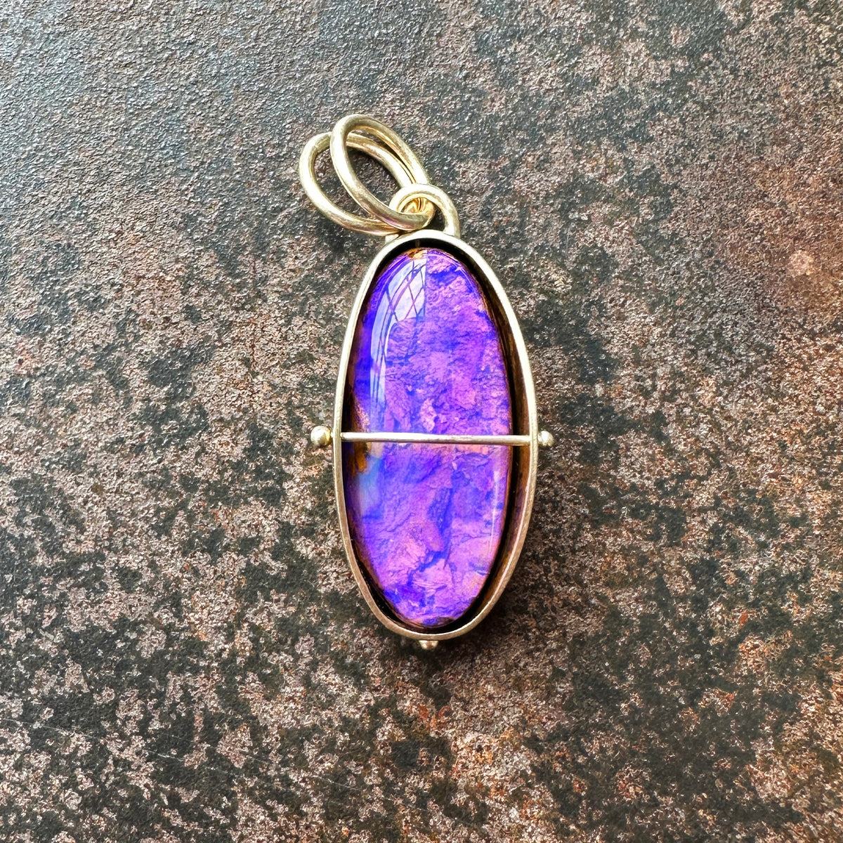 purple wood opal pendant in 14k gold, Hilary finck Captured collection
