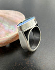 blue wood opal and silver architectural ring