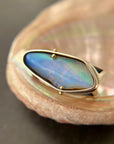 blue wood opal and silver architectural ring