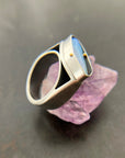 blue wood opal and silver architectural ring