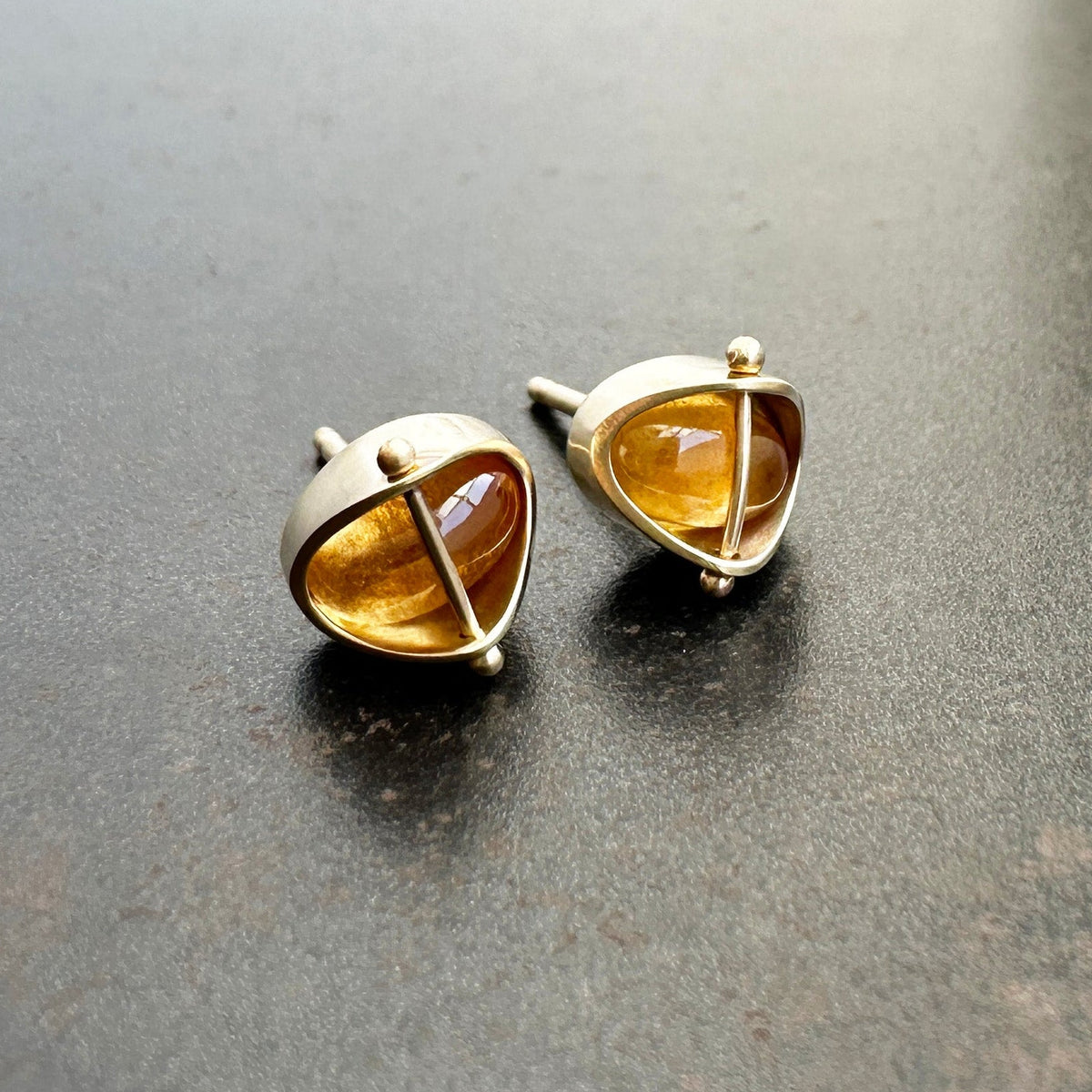 Pair of hessonite garnet stud earrings in 14k gold earrings