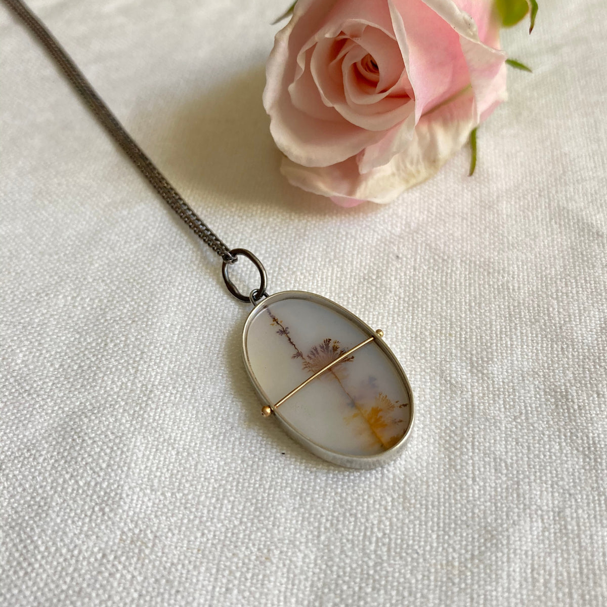 Captured Dendritic Agate Pastel Bouquet Charm Necklace