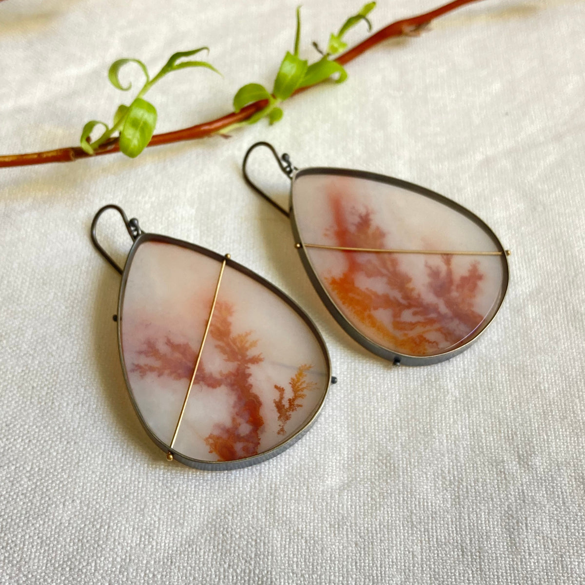 Captured Dendritic Agate Teardrop Earrings