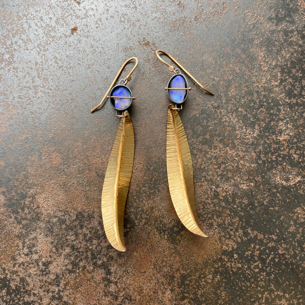 Captured Ultramarine Opal Leaf Earrings