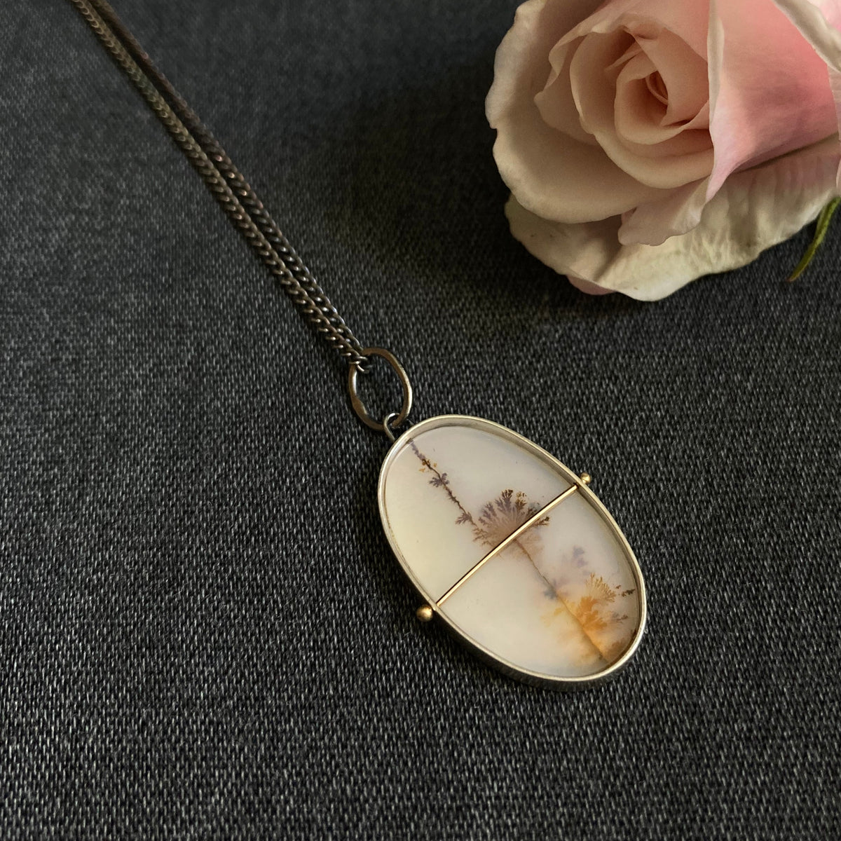 Captured Dendritic Agate Pastel Bouquet Charm Necklace