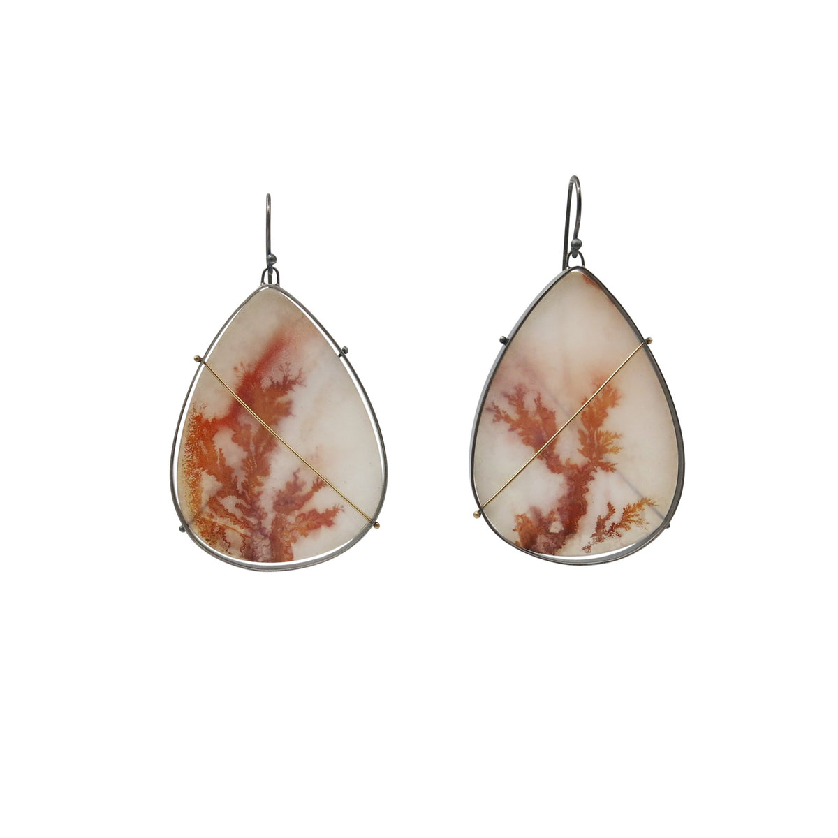 Captured Dendritic Agate Teardrop Earrings