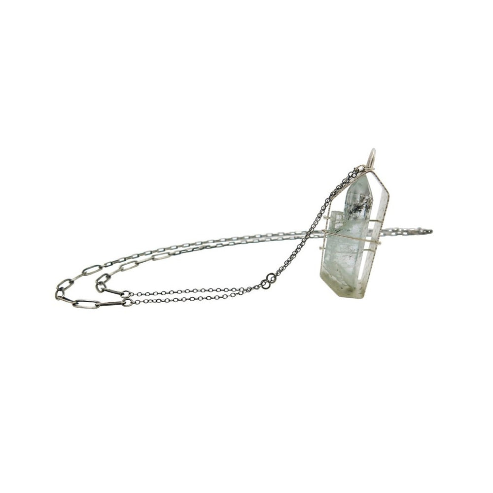Captured Aquamarine Pendant on Long Chain