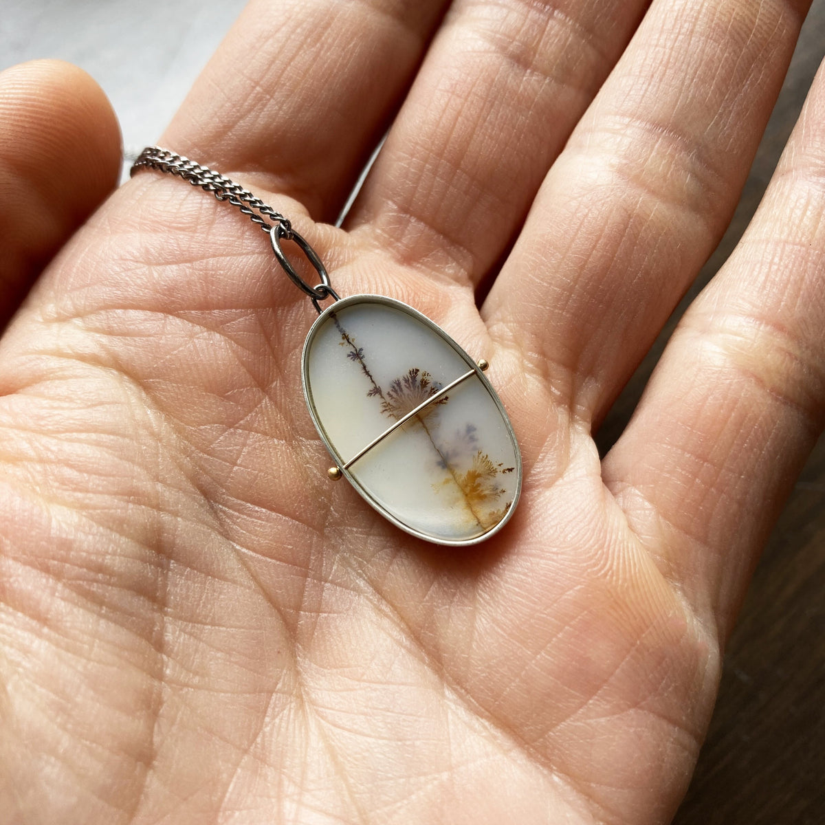 Captured Dendritic Agate Pastel Bouquet Charm Necklace