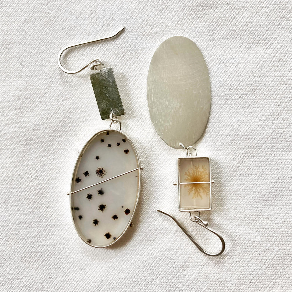 
                
                    Load image into Gallery viewer, Captured Dendritic Agate Mismatch Earrings
                
            