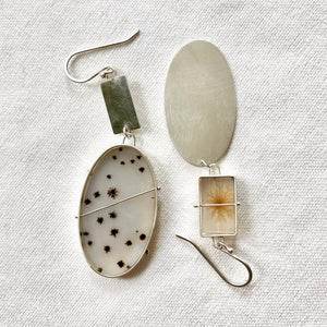 Captured Dendritic Agate Mismatch Earrings