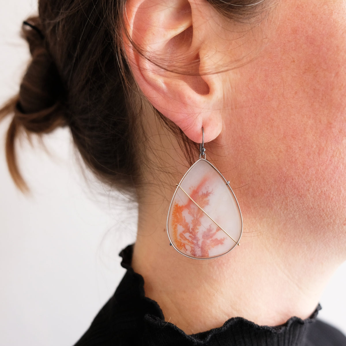 Captured Dendritic Agate Teardrop Earrings
