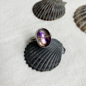 Captured Hematite and Amethyst in Quartz Ring