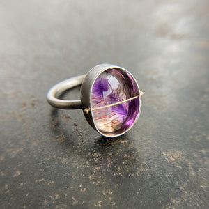 Captured Hematite and Amethyst in Quartz Ring