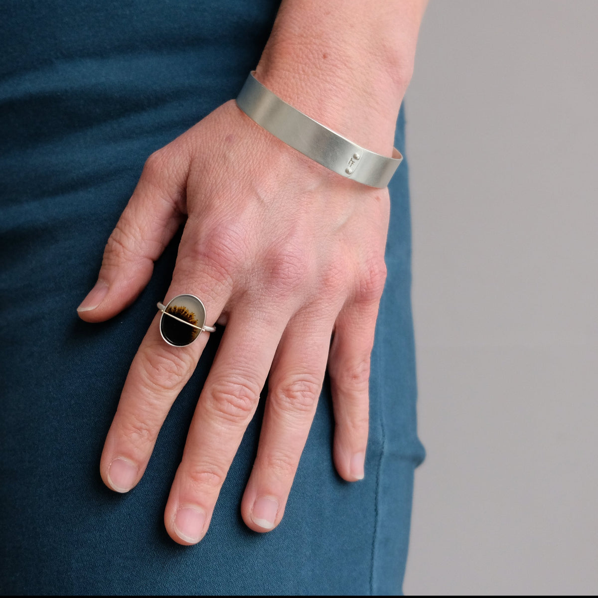 Captured Inkblot Dendritic Agate Ring