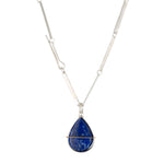 Captured Lapis Teardrop and Hammered Bar Chain Necklace