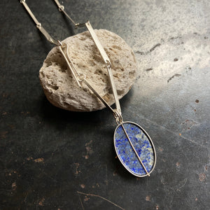Captured Lapis Oval Charm with Hammered Bar Chain
