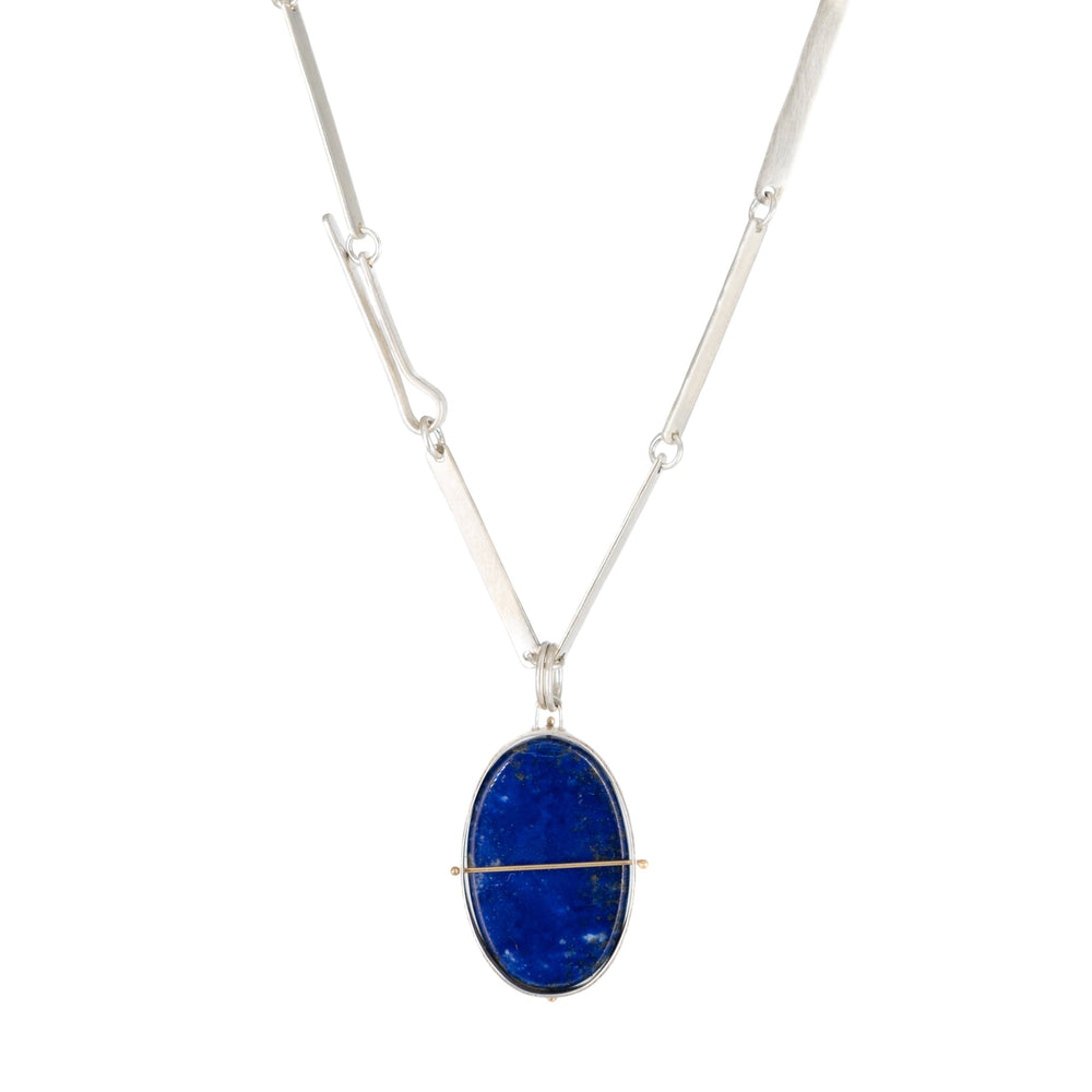 Captured Lapis Oval Charm with Hammered Bar Chain