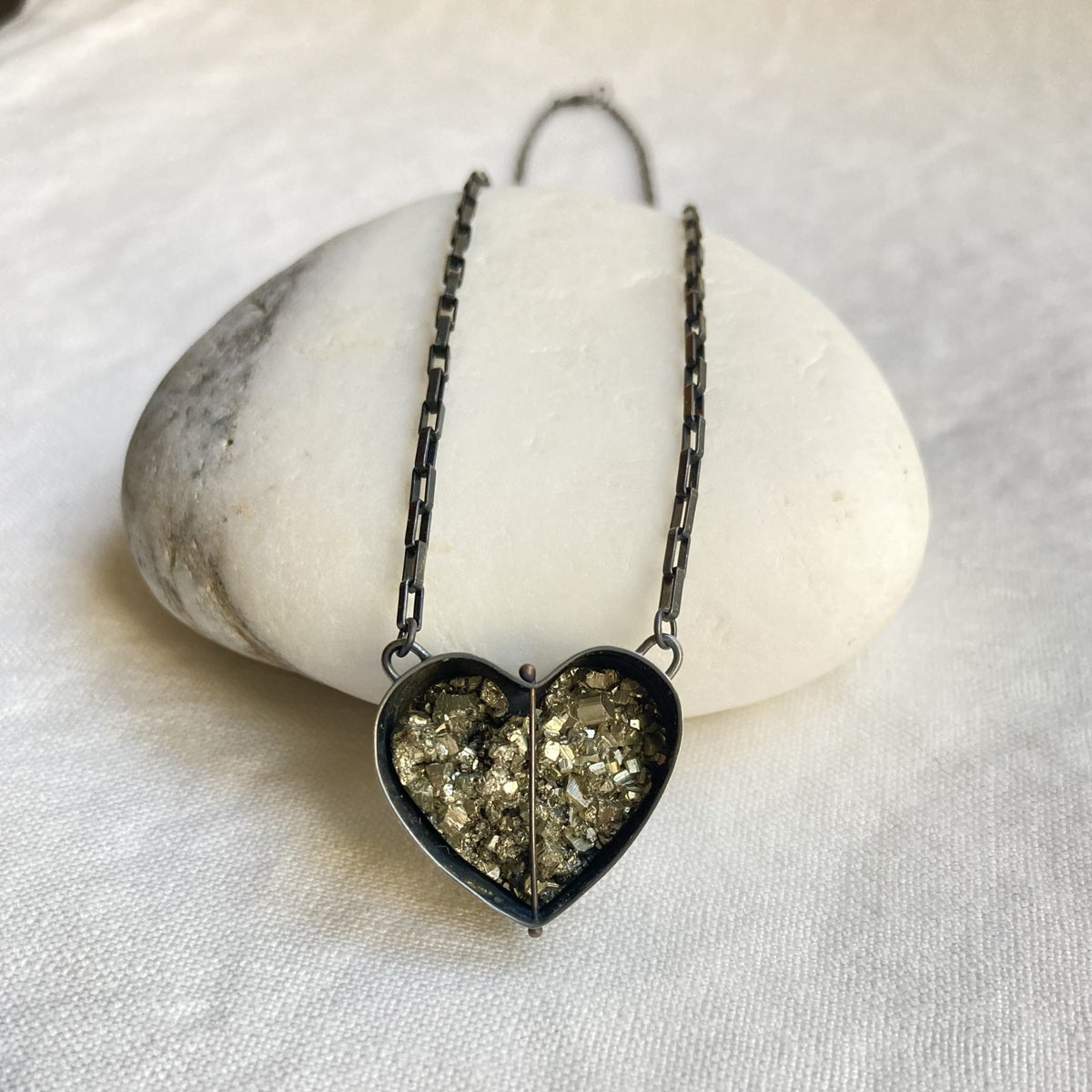Captured Pyrite Heart Necklace