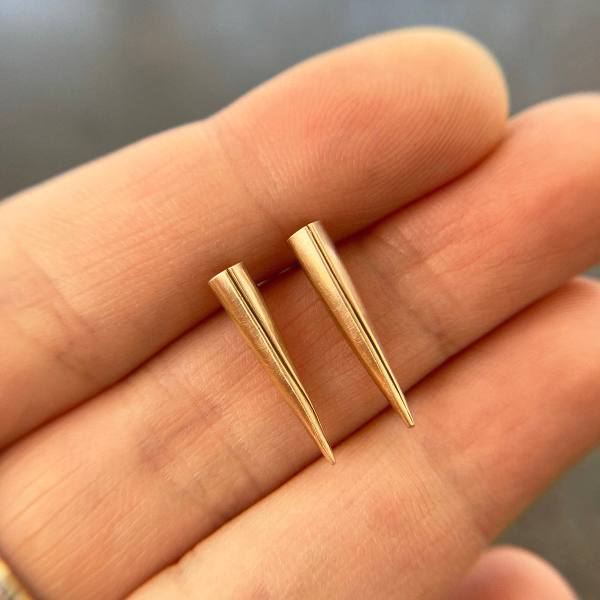 spike studs, spike jewelry, gold earrings, gold spikes, hilary finck jewelry, handmade jewelry, fine jewelry, edgy jewelry, luxury jewelry, gold jewelry.