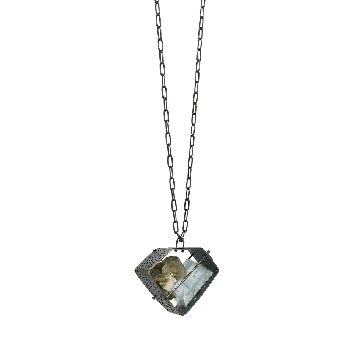 Captured Rough Aquamarine and Mica Necklace
