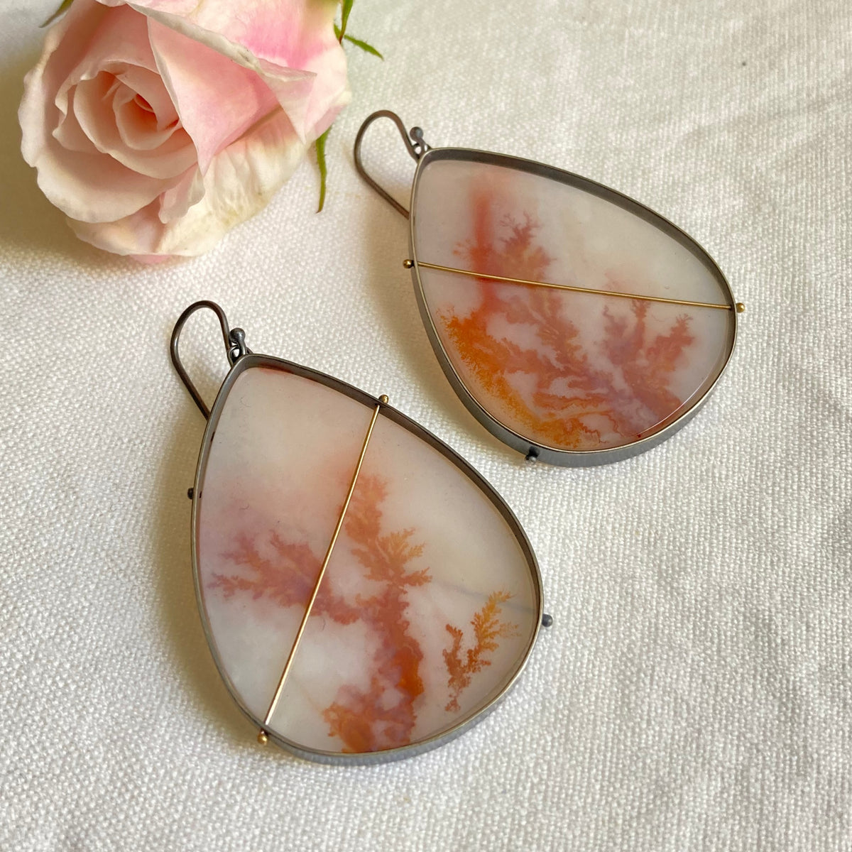 Captured Dendritic Agate Teardrop Earrings
