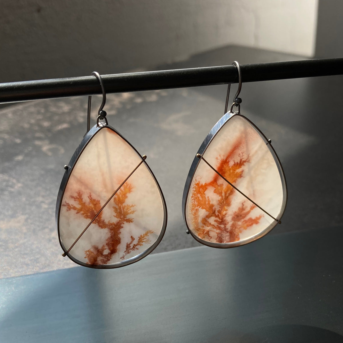 Captured Dendritic Agate Teardrop Earrings