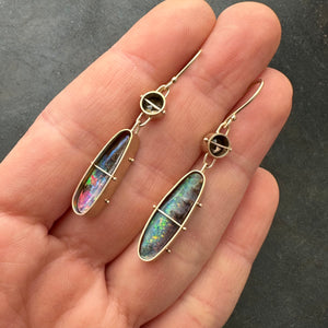 Captured Black Diamond and Boulder Opal Drops