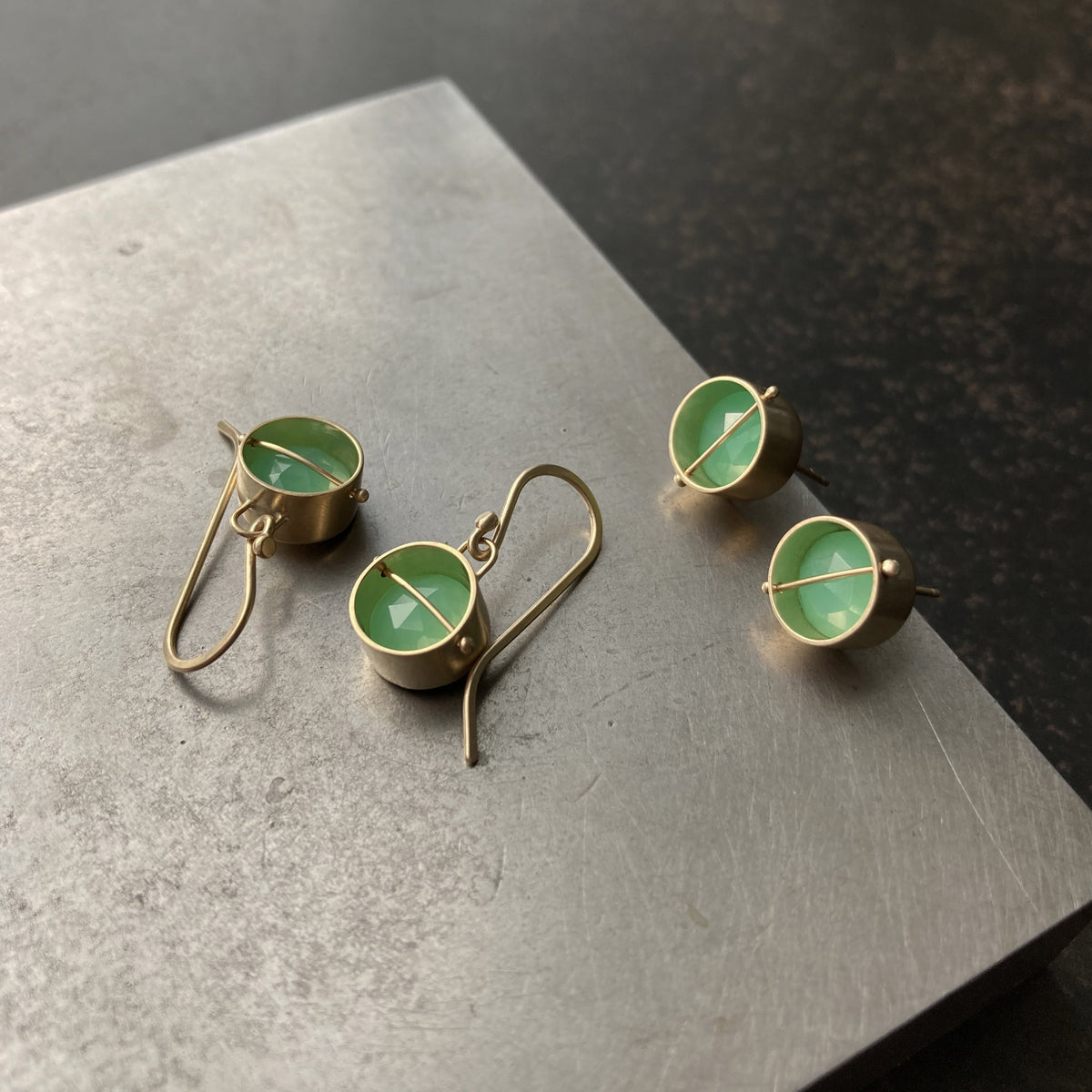 Captured Chrysoprase Studs