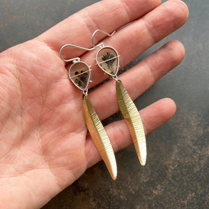 Captured Dendritic Agate Leaf Earrings