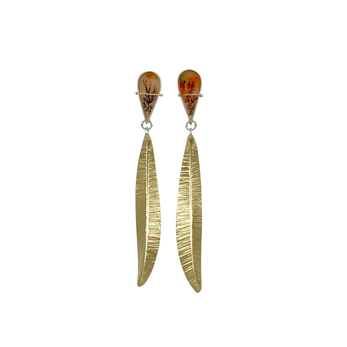 Captured Dendritic Agate Leaf Earrings
