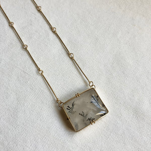 dendritic quartz 14k gold necklace with hammered links