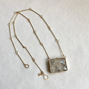 dendritic quartz 14k gold necklace with hammered links