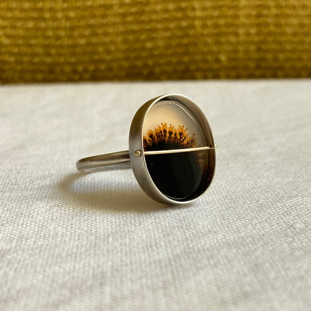 Captured Inkblot Dendritic Agate Ring