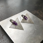 Amethyst and Plique Triangle Earrings